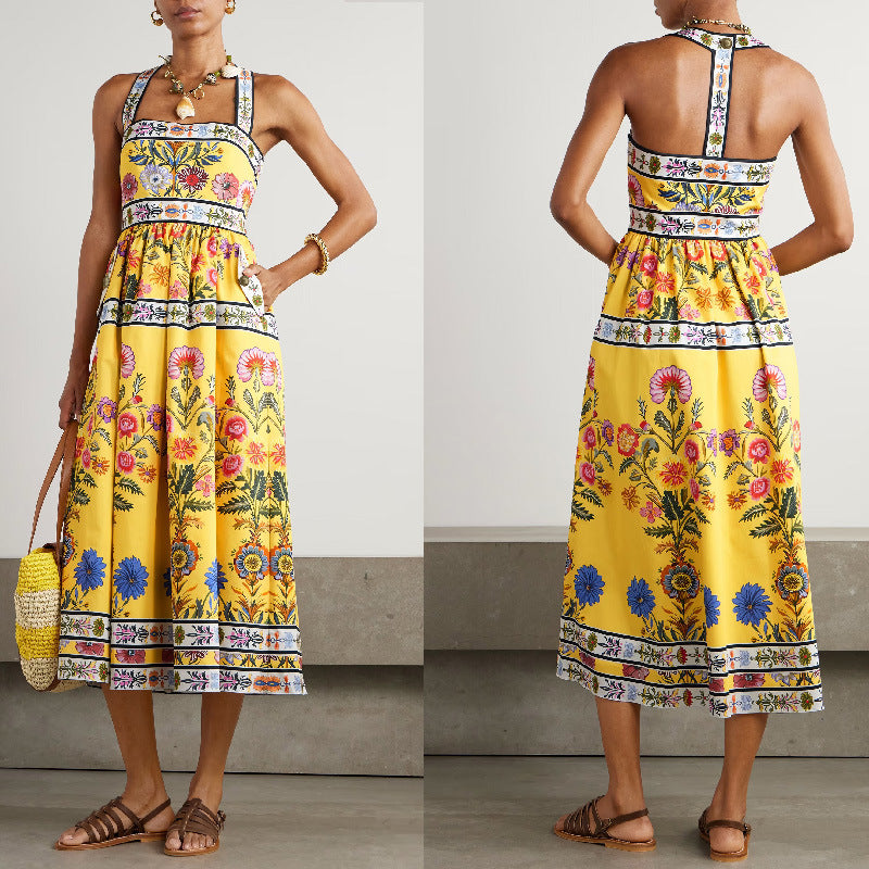 Women's Summer Slip Dress With Pockets And Placement Print