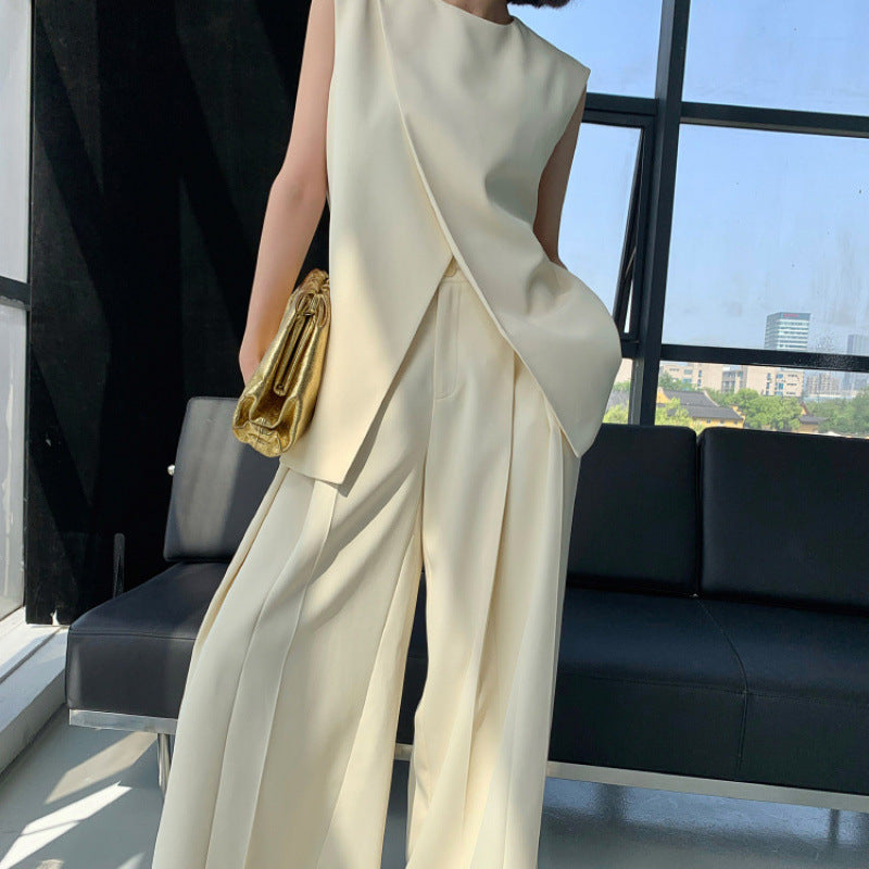 Irregular Sleeveless Vest Top And High-waisted Wide-leg Pants Set