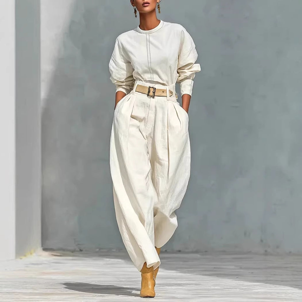Minimalist Wide-Leg Pant Set with Belt