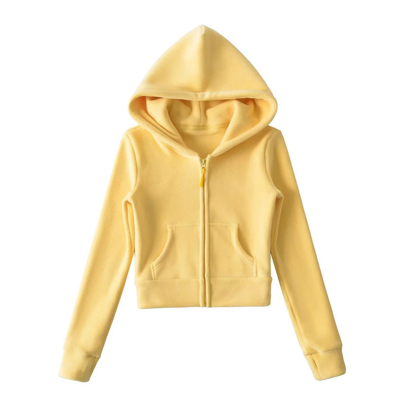 American-style Cropped Fleece Hoodie For Petite Women