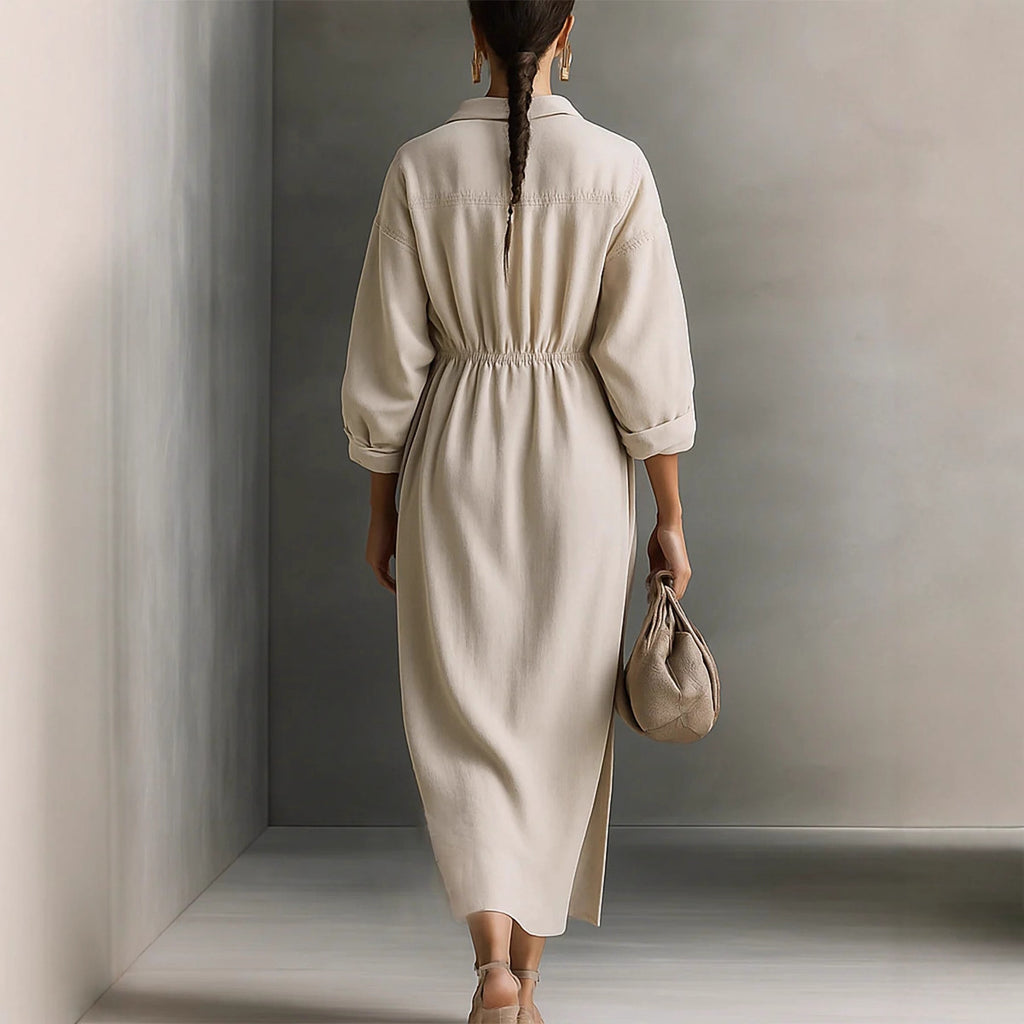 Pleated Maxi Dress with Lapel Detail