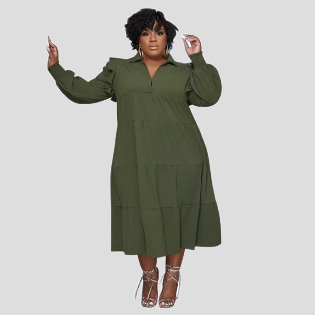 Women's Fashion Ruffle-Shoulder Long-Sleeve Layered Dress