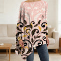 Blush Baroque Scroll Print Long Sleeve Asymmetric Hem Loose Top