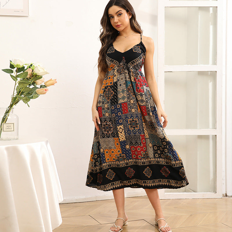 Womens Sleeveless Floral Print Slip Dress