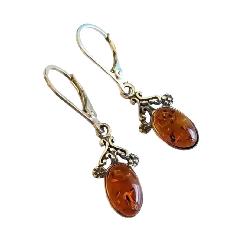 Retro Carved Oval Earrings Stylish And Versatile For Women