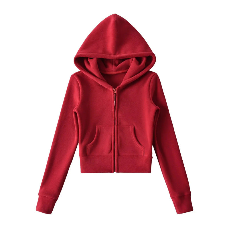 American-style Cropped Fleece Hoodie For Petite Women