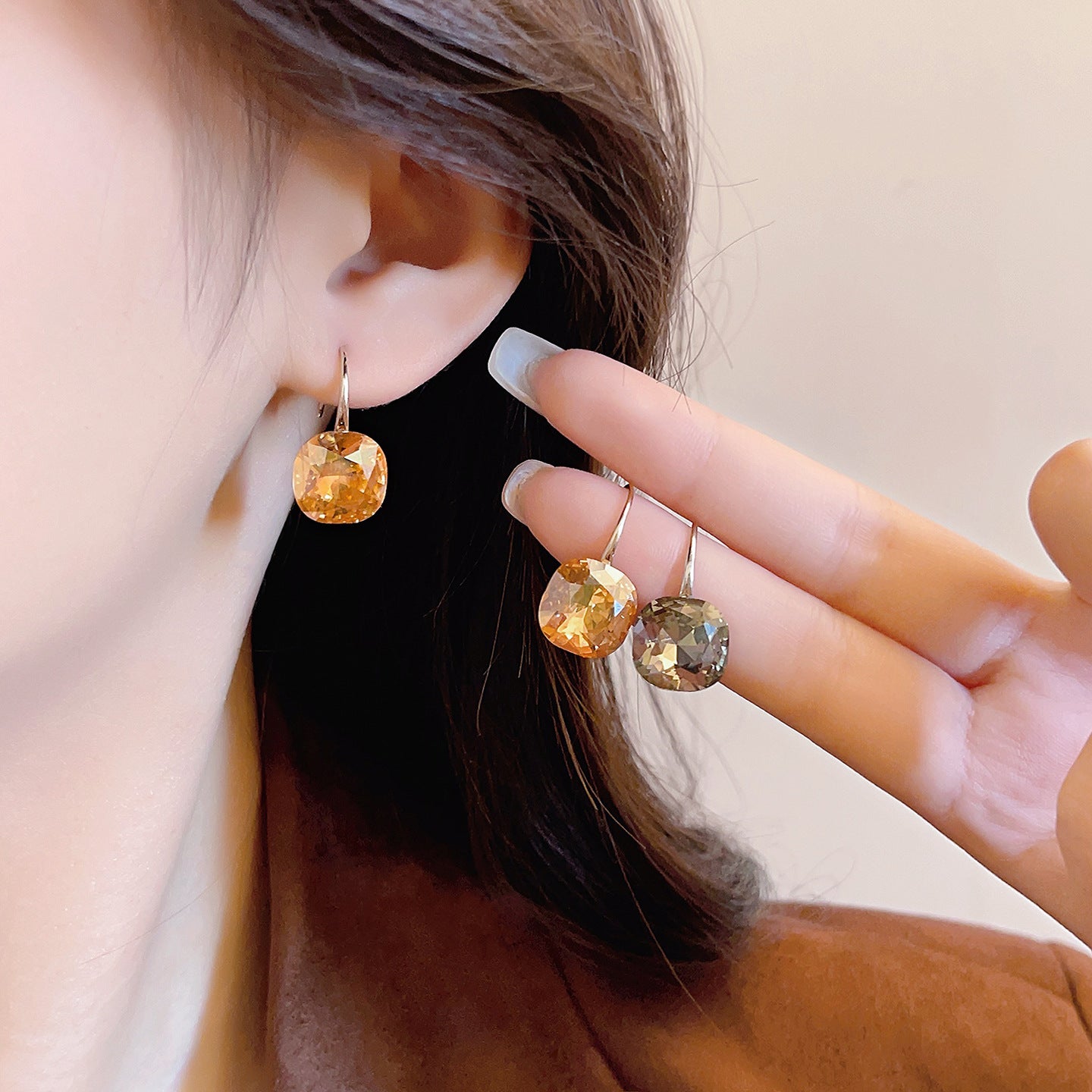 Geometric Cubic Zirconia Ear Hooks