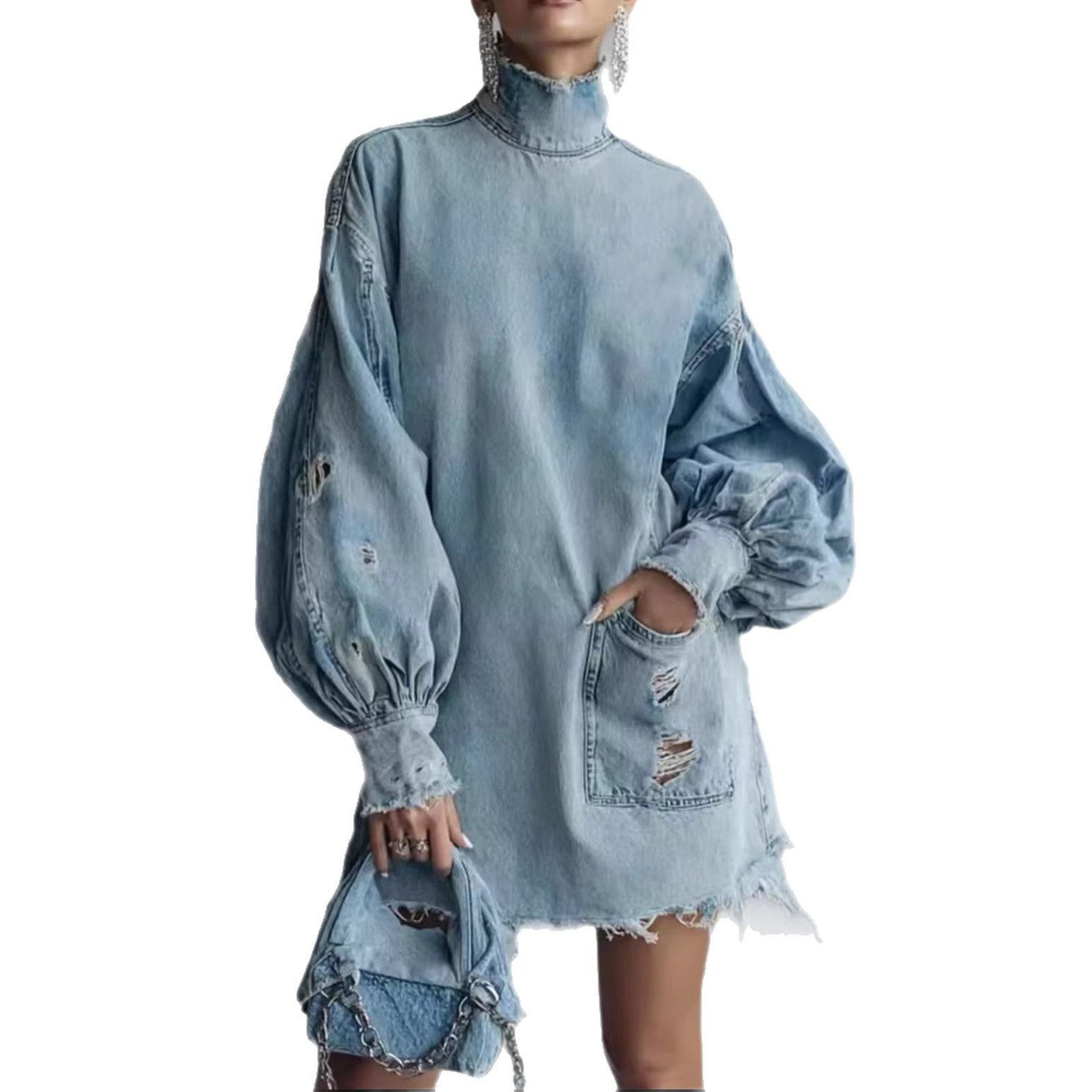 Plus-size Womens Long-sleeve Dress With Ripped Detailing