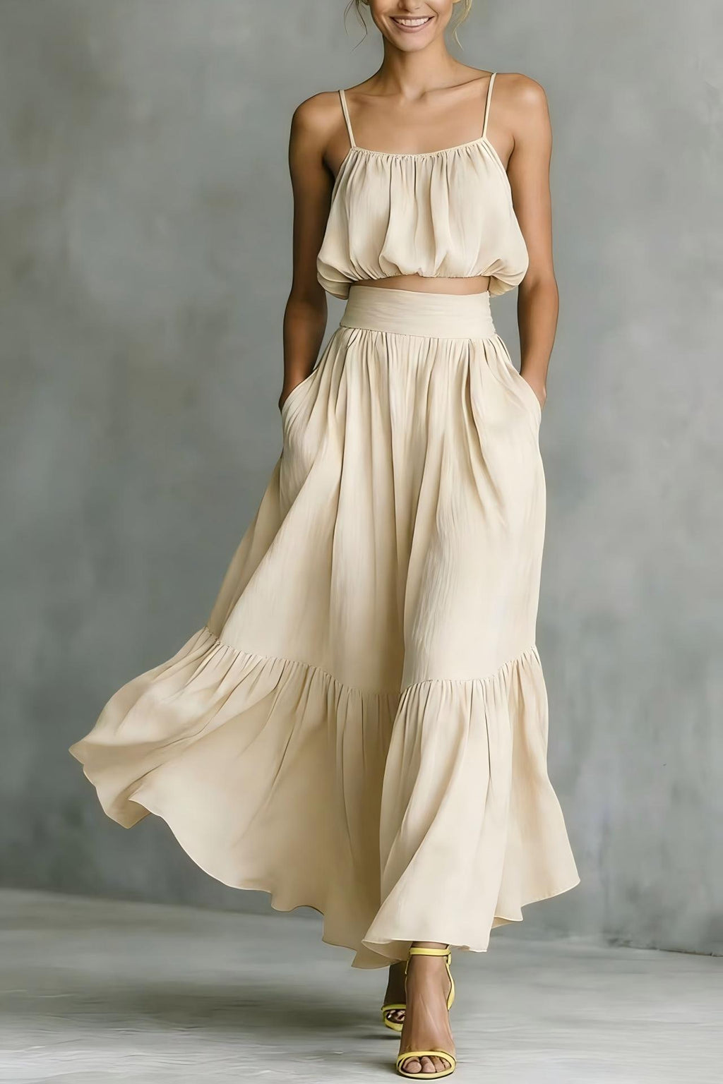 Two-piece High-waist Flared Skirt Set