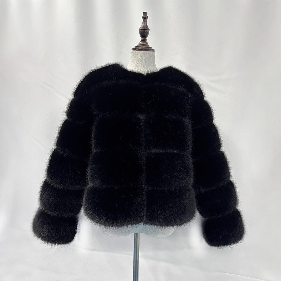 Faux Fox-fur Patchwork Winter Coat With Long Sleeves For Extra Warmth And Insulation