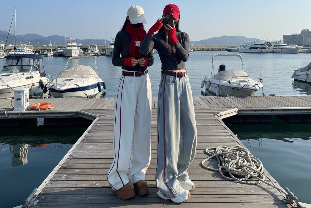 Women Plus Size Loose Denim Slimming High Waist Wide Legs Mop Pants