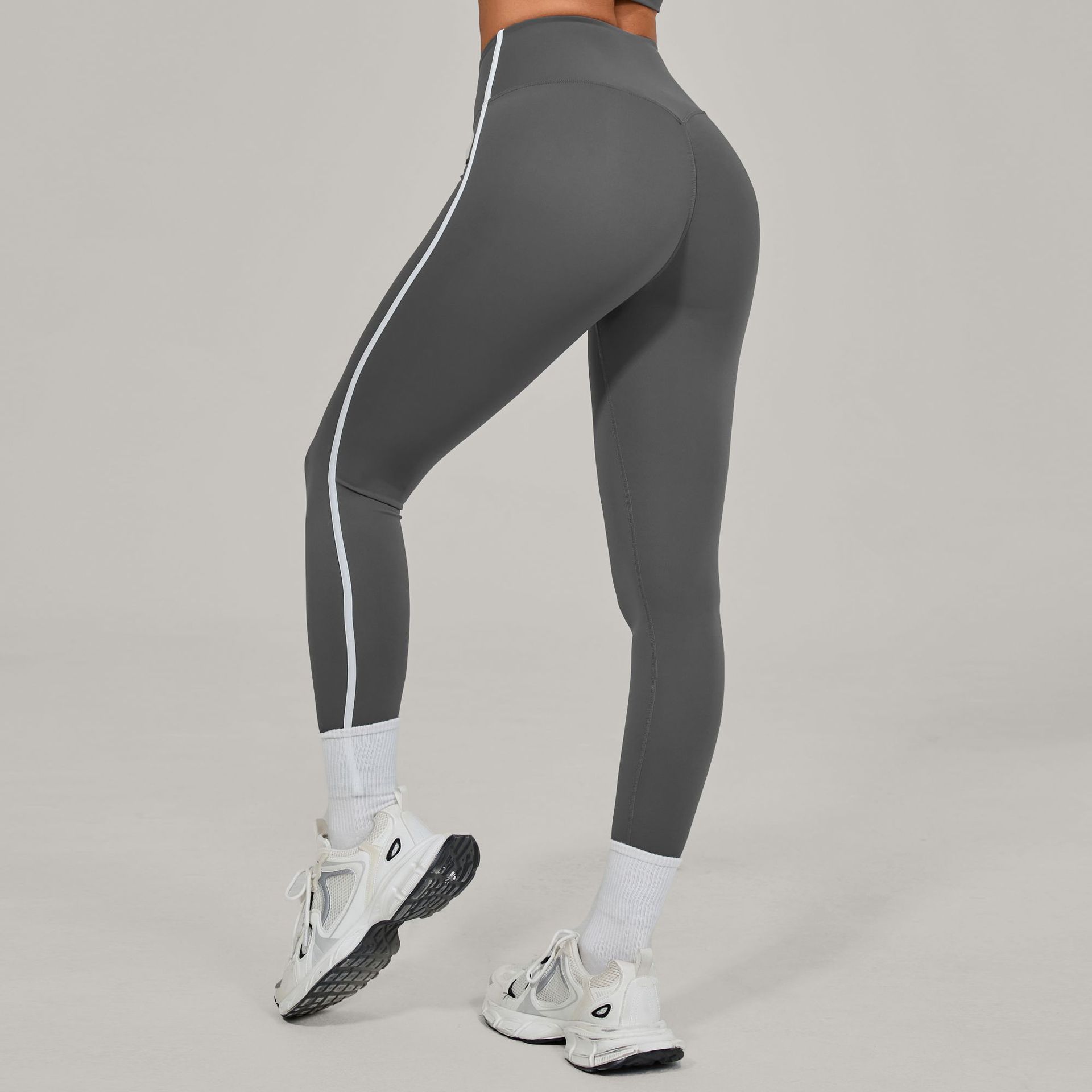 European And American-style High-waisted Yoga Pants With Invisible Pleats