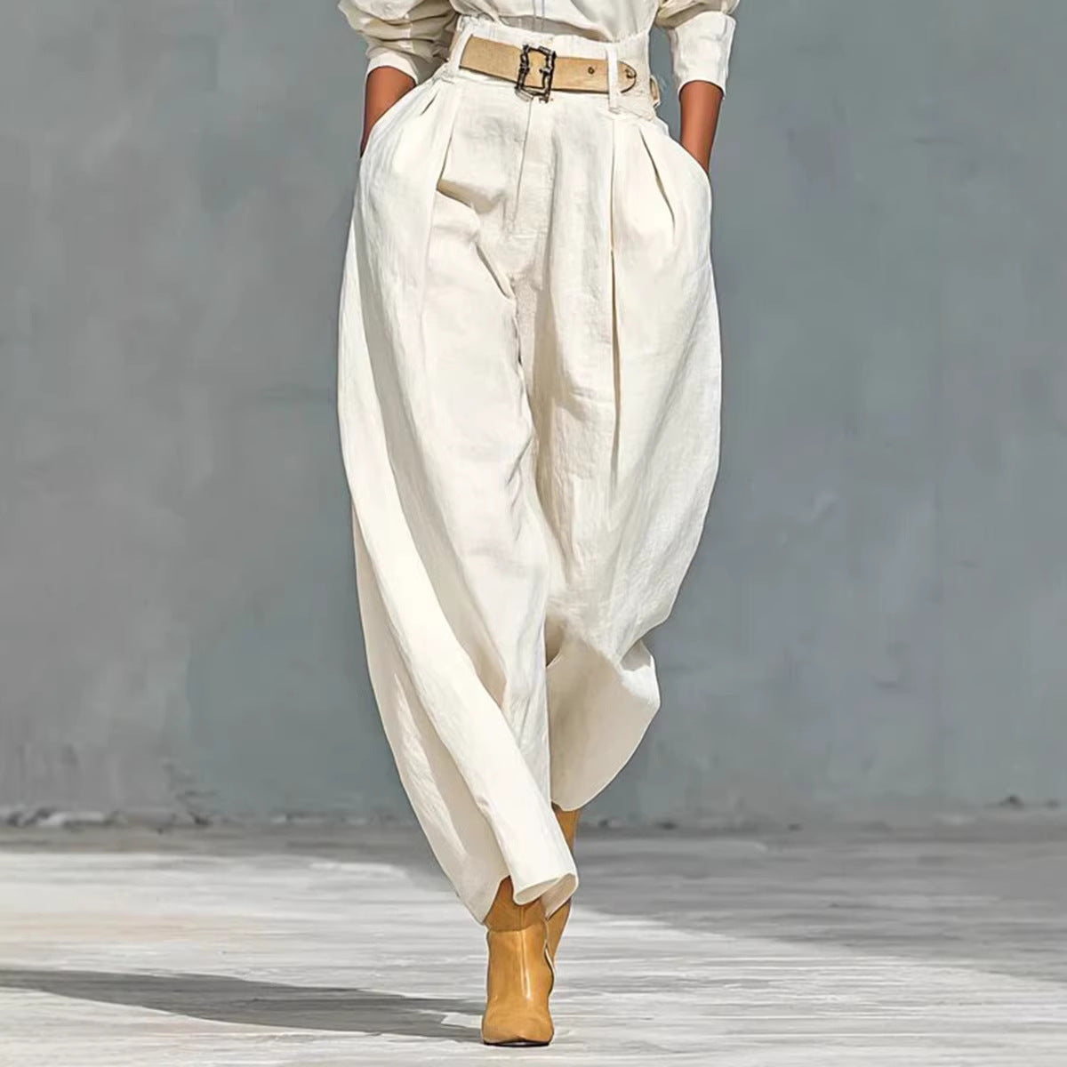 Minimalist Wide-Leg Pant Set with Belt