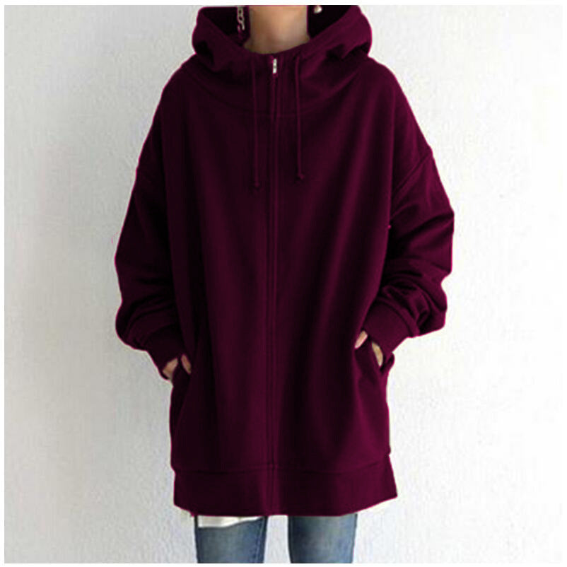 New Stylish Streetwear Long Fleece-lined Hoodie With A Zipper And Hood