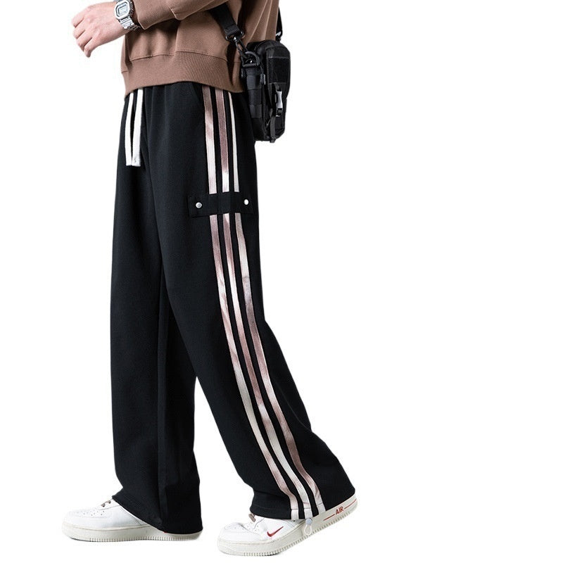 Mens Three-Stripe Sweatpants Spring American High-Street Style Joggers