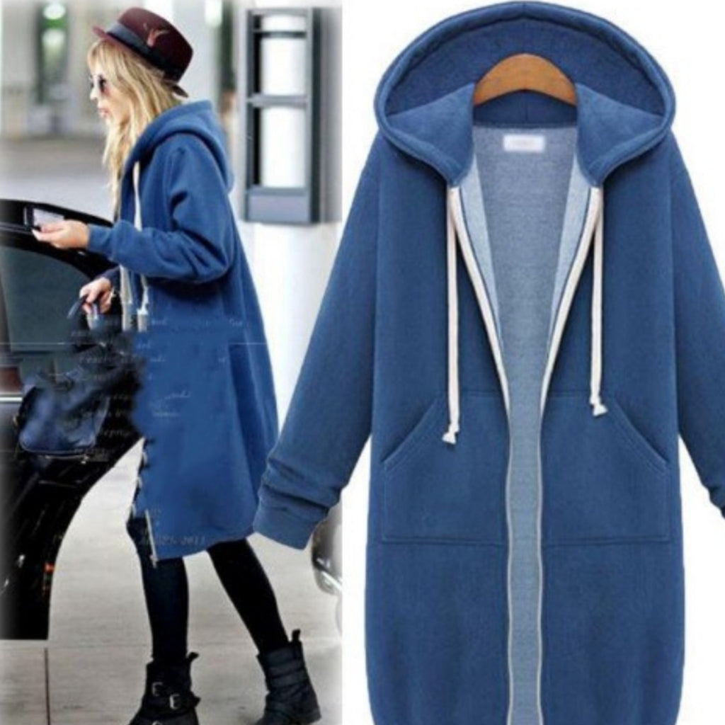 Women's Mid-length Hooded Long Sleeve Sweater
