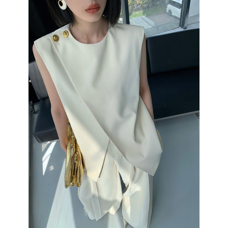 Irregular Sleeveless Vest Top And High-waisted Wide-leg Pants Set