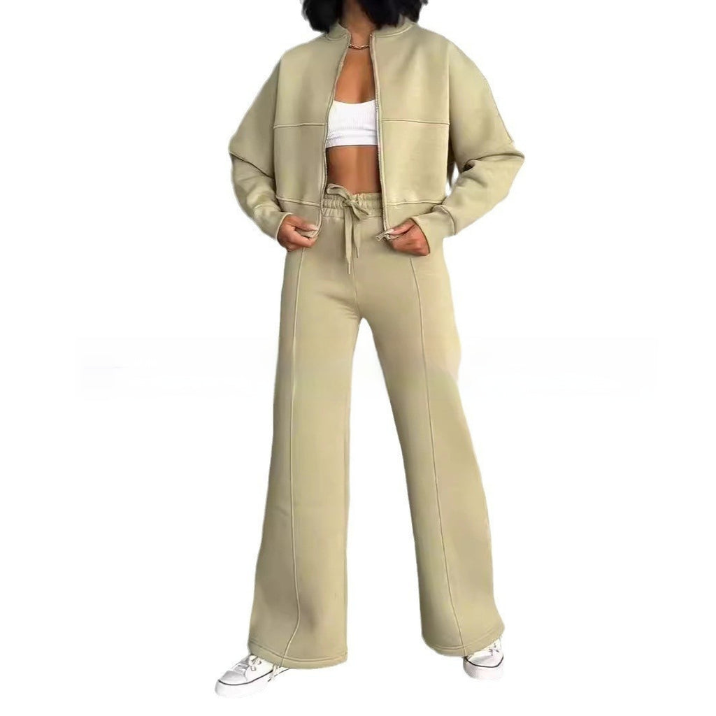 Womens Solid-Color Casual Sweatshirt Set