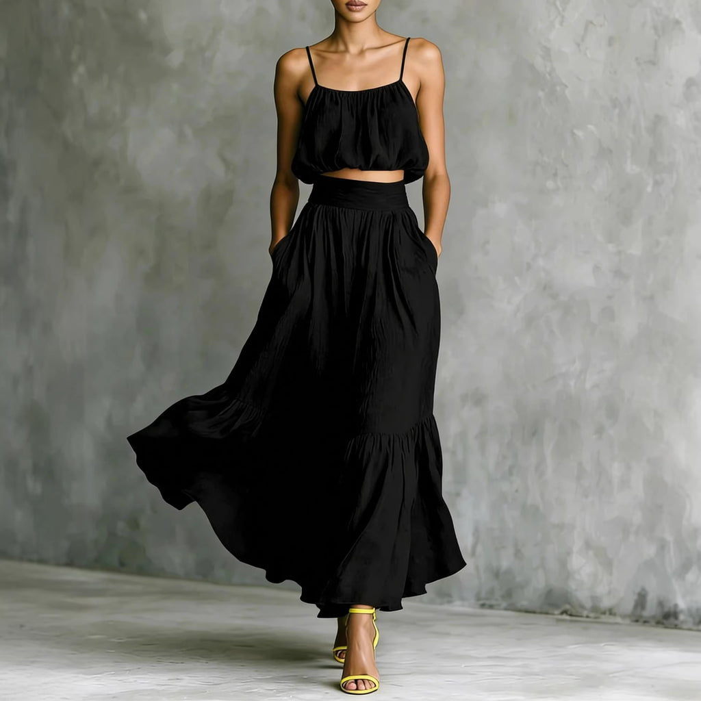 Two-piece High-waist Flared Skirt Set