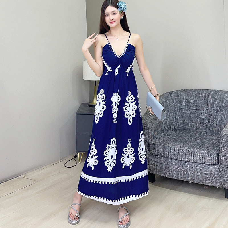 Womens Sleeveless Floral Print Slip Dress