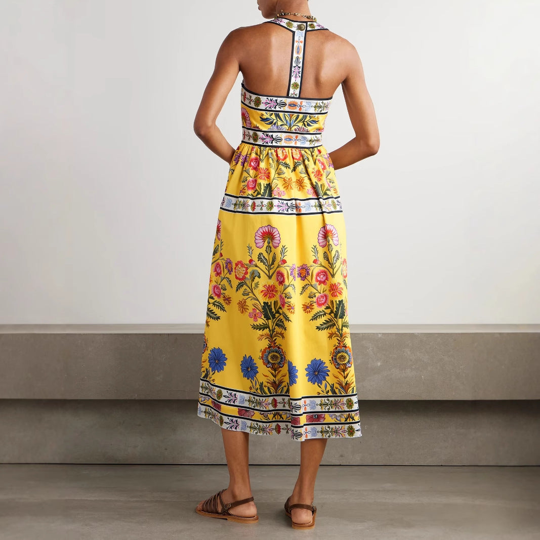 Women's Summer Slip Dress With Pockets And Placement Print