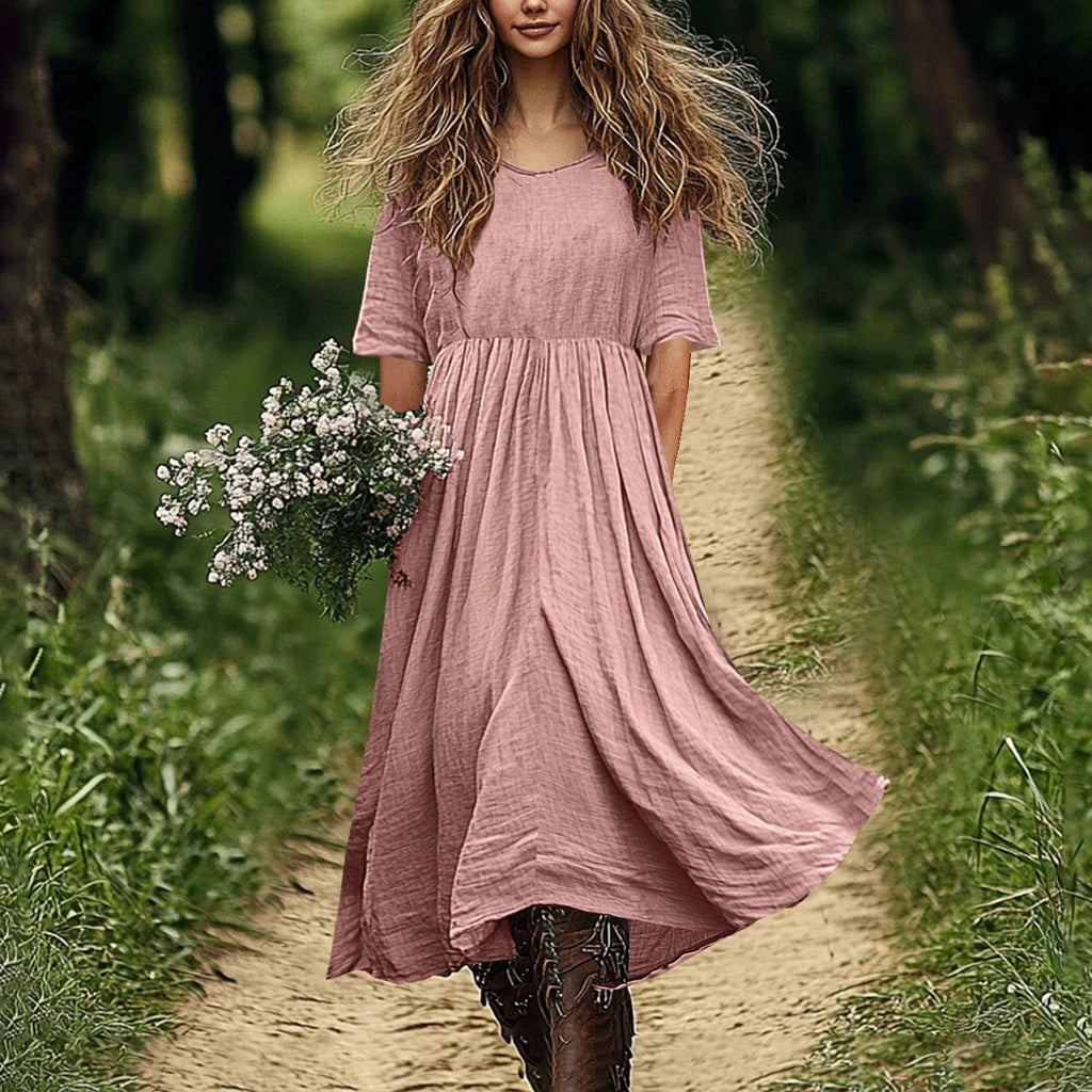 Women's Loose-fitting Solid-color Versatile Casual Cotton-Linen Dress