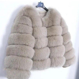 Faux Fox-fur Patchwork Winter Coat With Long Sleeves For Extra Warmth And Insulation