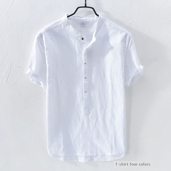 Japanese Linen Shirt Men Up-to-neck