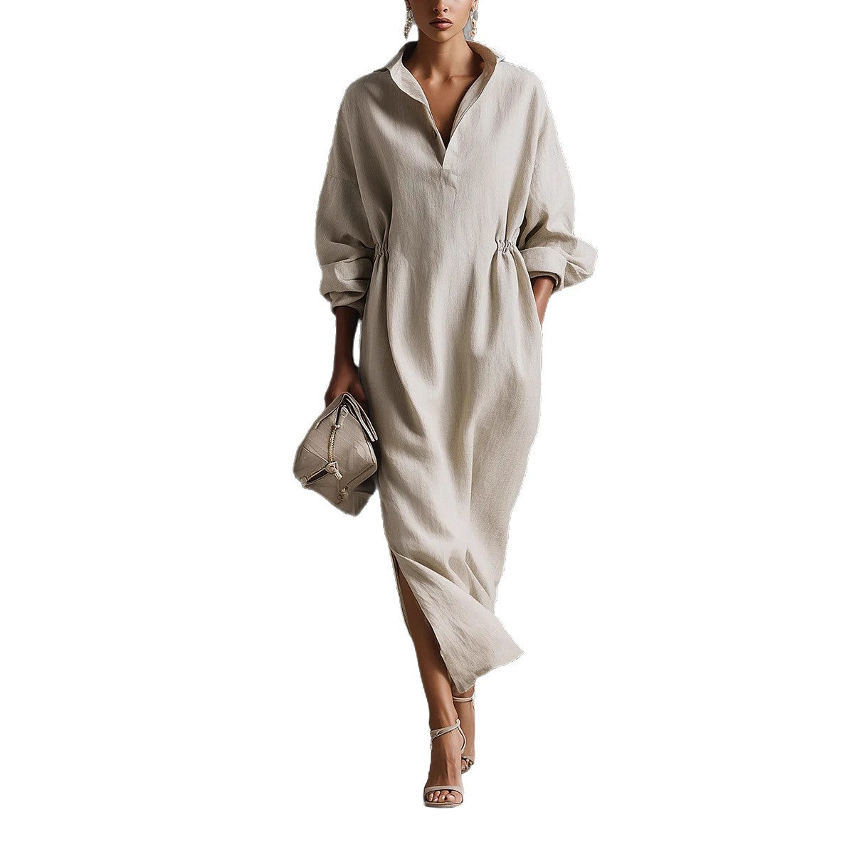 Pleated Maxi Dress with Lapel Detail