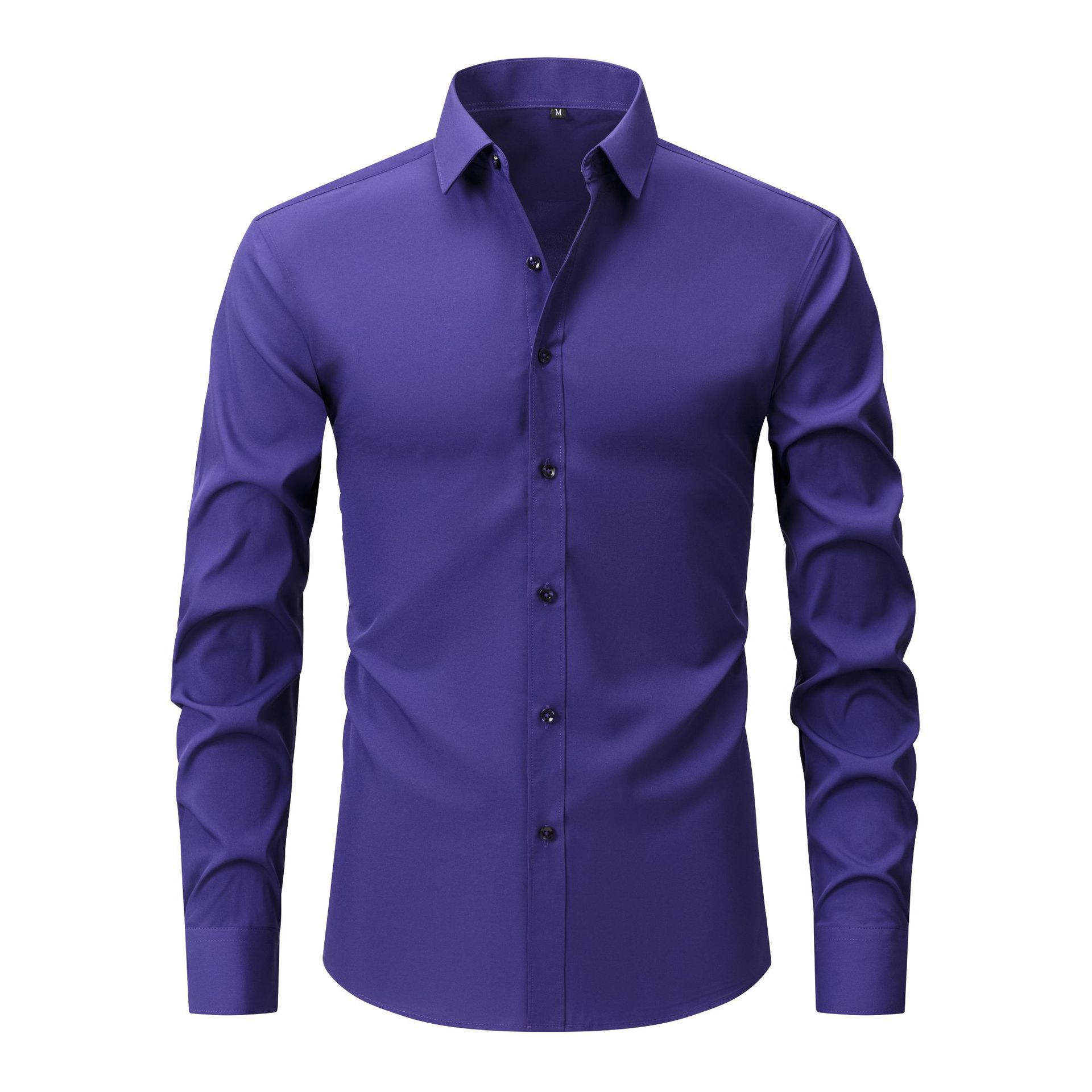 Full Elastic Force Natural Color Button Men's Plus Size Shirt