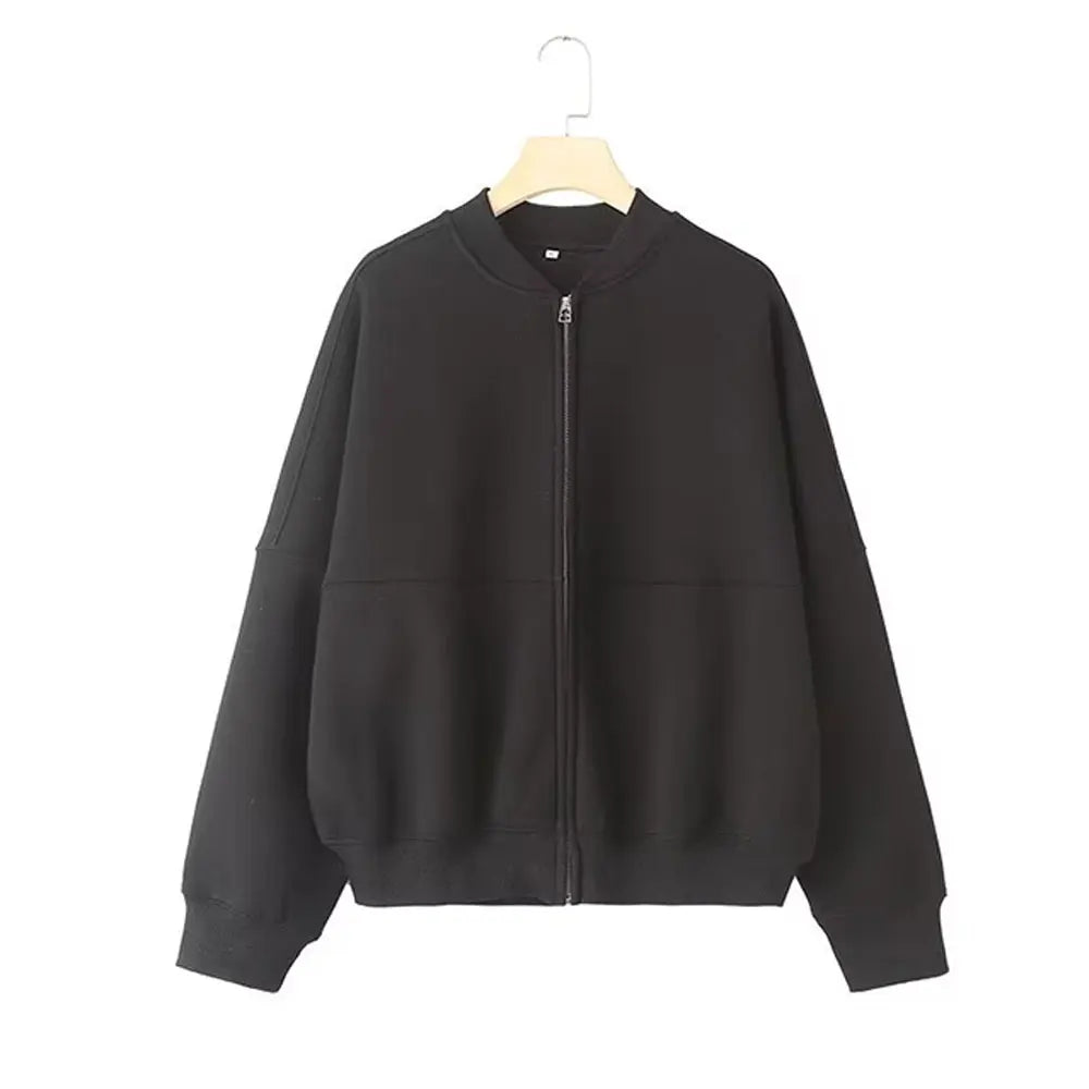 HH Women's 2-Piece Retro Solid Color Zip Bomber Jacket Sweatshirt+High Waist Lace Up Women's Wide Leg Pants Street Wear