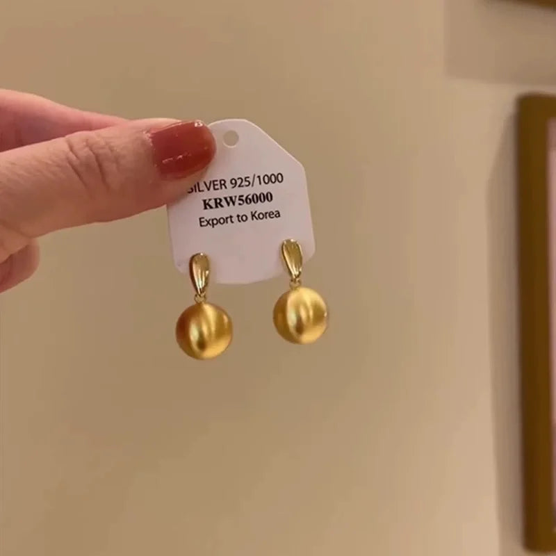 XIYANIKE Gold Silver Colour Contrasting Metal Brushed Ball Pendant Stud Earrings For Women Fashion New Jewelry Gift Party Rock