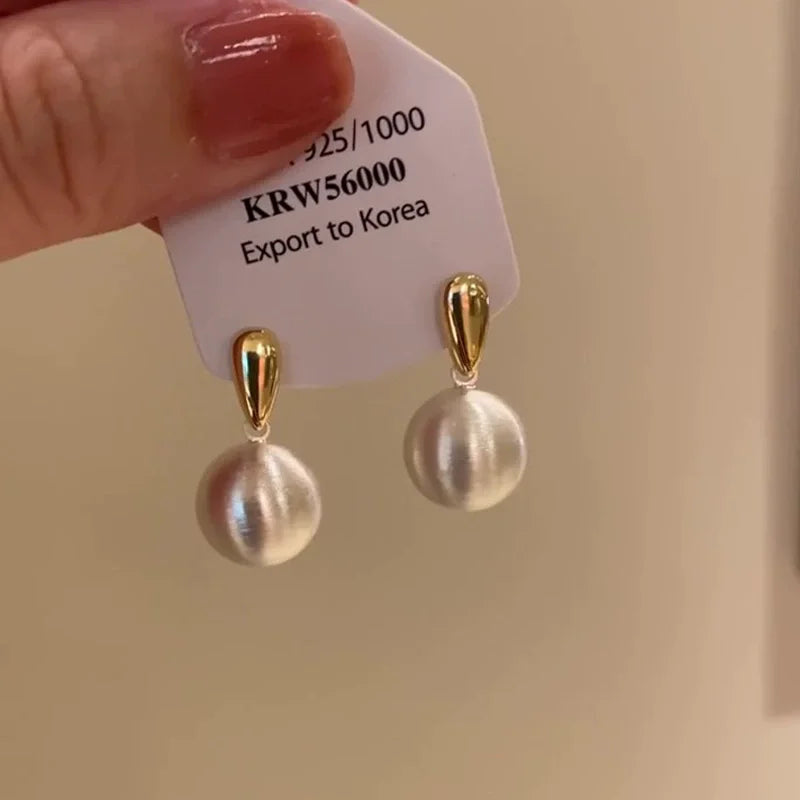 XIYANIKE Gold Silver Colour Contrasting Metal Brushed Ball Pendant Stud Earrings For Women Fashion New Jewelry Gift Party Rock