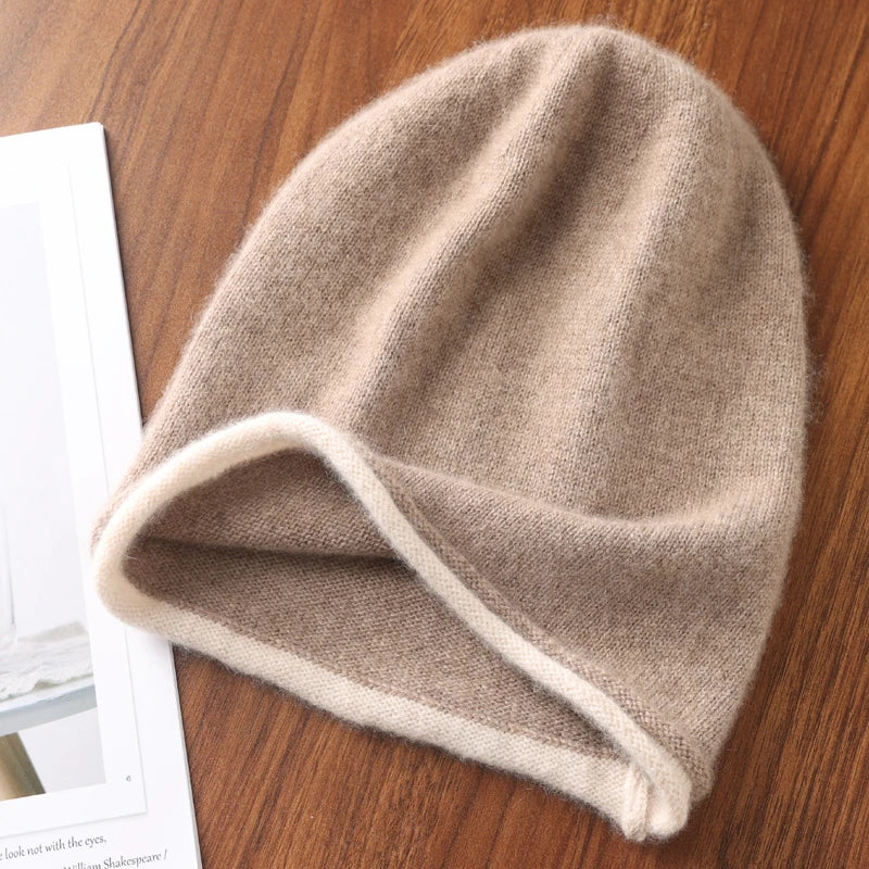 Winter Hat Regardless Of Gender 100% Merino Wool Knitted New Women's Soft Warm Bean Hat Fashion Outdoor Curly-brimmed Hat