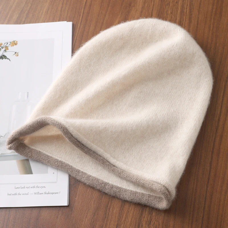 Winter Hat Regardless Of Gender 100% Merino Wool Knitted New Women's Soft Warm Bean Hat Fashion Outdoor Curly-brimmed Hat