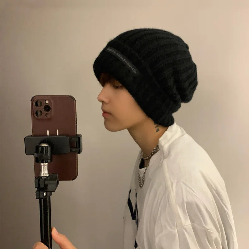 Fashionable Men's Autumn And Winter Knitted Hats Large Size Warm Cold Beanie Hat Loose Big Head Ware Knitting Hat For Men