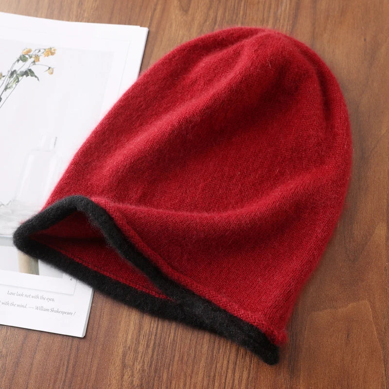 Winter Hat Regardless Of Gender 100% Merino Wool Knitted New Women's Soft Warm Bean Hat Fashion Outdoor Curly-brimmed Hat