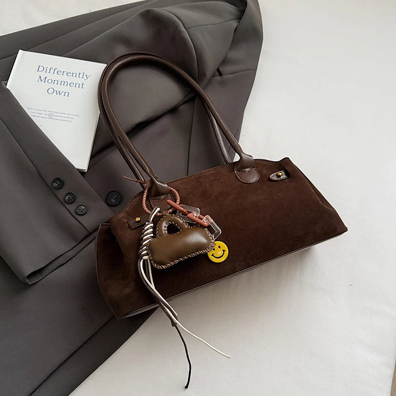 MOODS French Style Underarm Shoulder Bags For Women PU Suede Pure Color Top-handle Bag Autumn New Luxury Designer Handbags