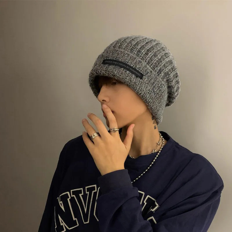 Fashionable Men's Autumn And Winter Knitted Hats Large Size Warm Cold Beanie Hat Loose Big Head Ware Knitting Hat For Men