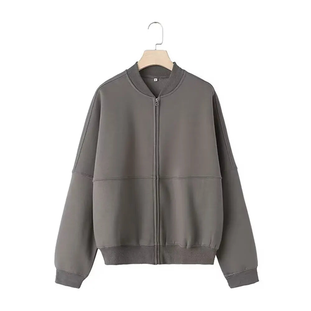 HH Women's 2-Piece Retro Solid Color Zip Bomber Jacket Sweatshirt+High Waist Lace Up Women's Wide Leg Pants Street Wear