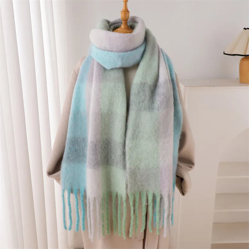 2025 Winter Thick Warm Scarf Women Cashmere Shawl and Wraps Pashmina Neckerchief Bufanda Female Rainbow Hairy Tessel Echarpe New