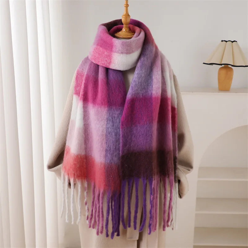 2025 Winter Thick Warm Scarf Women Cashmere Shawl and Wraps Pashmina Neckerchief Bufanda Female Rainbow Hairy Tessel Echarpe New