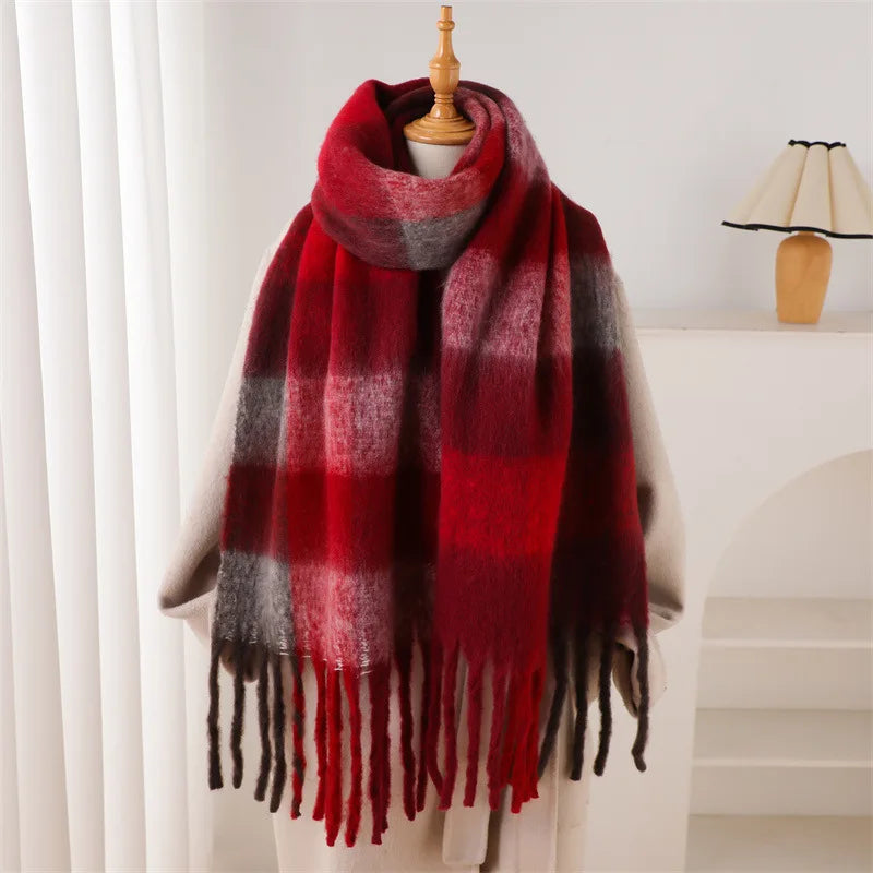 2025 Winter Thick Warm Scarf Women Cashmere Shawl and Wraps Pashmina Neckerchief Bufanda Female Rainbow Hairy Tessel Echarpe New