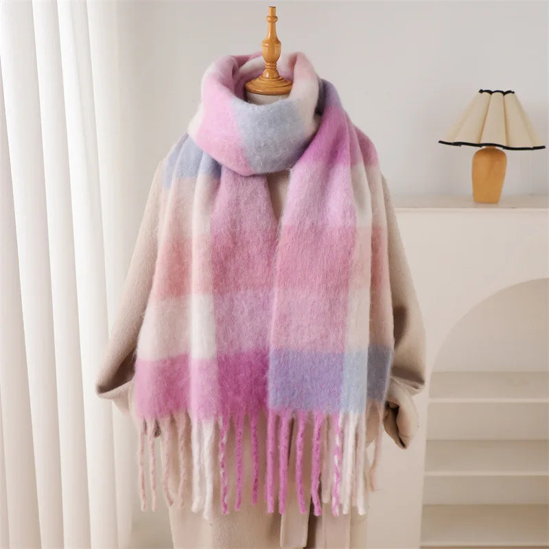 2025 Winter Thick Warm Scarf Women Cashmere Shawl and Wraps Pashmina Neckerchief Bufanda Female Rainbow Hairy Tessel Echarpe New