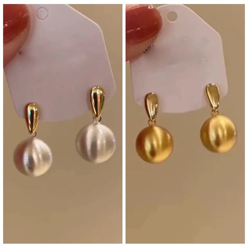 XIYANIKE Gold Silver Colour Contrasting Metal Brushed Ball Pendant Stud Earrings For Women Fashion New Jewelry Gift Party Rock