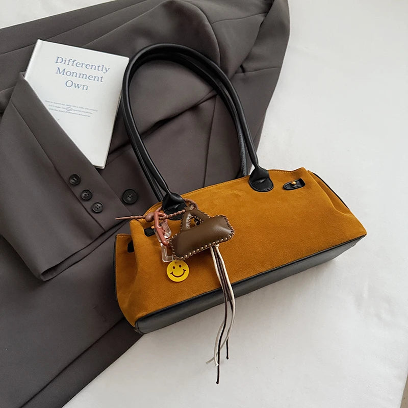 MOODS French Style Underarm Shoulder Bags For Women PU Suede Pure Color Top-handle Bag Autumn New Luxury Designer Handbags