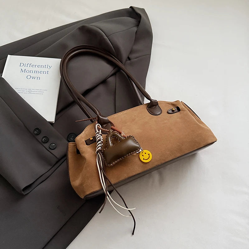 MOODS French Style Underarm Shoulder Bags For Women PU Suede Pure Color Top-handle Bag Autumn New Luxury Designer Handbags