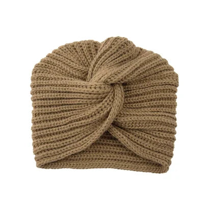 Women's Knitted Turban Hat Bohemia Cashmere Cross Wrap Head Lndian Wool Bonnet Turbante Cap