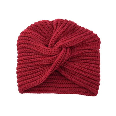 Women's Knitted Turban Hat Bohemia Cashmere Cross Wrap Head Lndian Wool Bonnet Turbante Cap