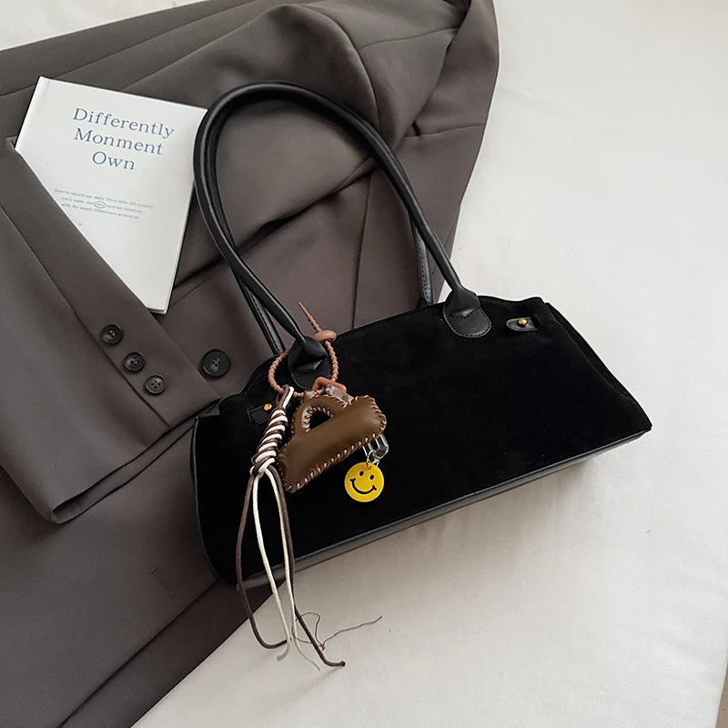 MOODS French Style Underarm Shoulder Bags For Women PU Suede Pure Color Top-handle Bag Autumn New Luxury Designer Handbags